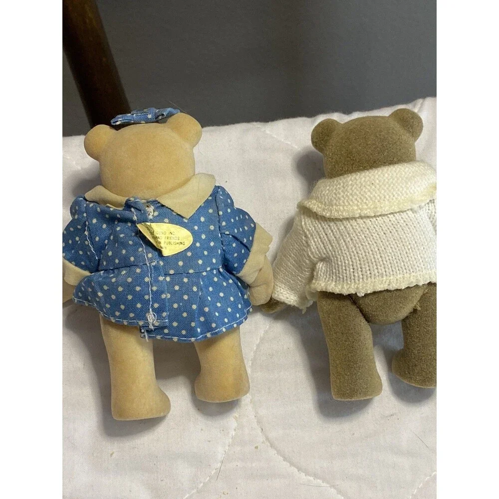Gund Miniature Jointed Summer Teddy Bear W/ Tux Jacket & Girl Blue Dress HTF